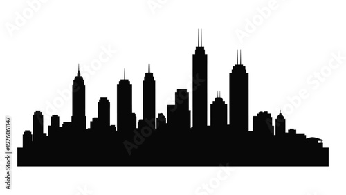 A black silhouette of a city skyline at dusk isolated on white background, Vector