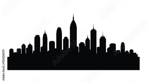 A black silhouette of a city skyline at dusk isolated on white background, Vector