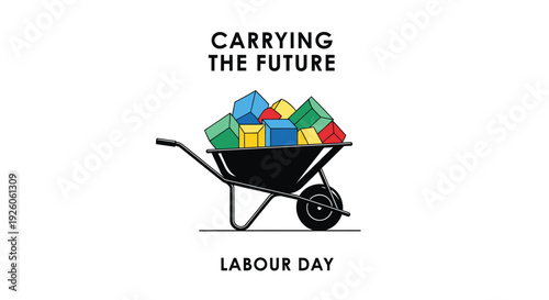 Labour Day wheelbarrow icon with blocks
