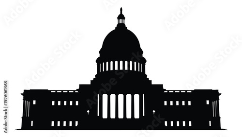 A black silhouette of the united states capitol building isolated on white background, Vector