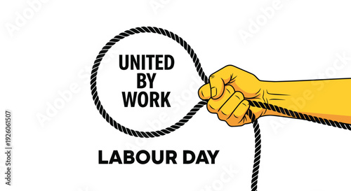 Labour Day icon with United By Work text