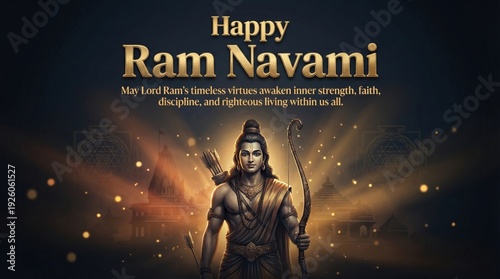 Happy Ram Navami festival celebration poster with 3D Lord Rama vector design for social media banner and creative premium wishes