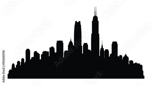 A black silhouette of a city skyline at dusk isolated on white background, Vector