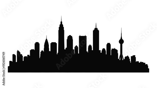 A black silhouette of a city skyline at dusk isolated on white background, Vector