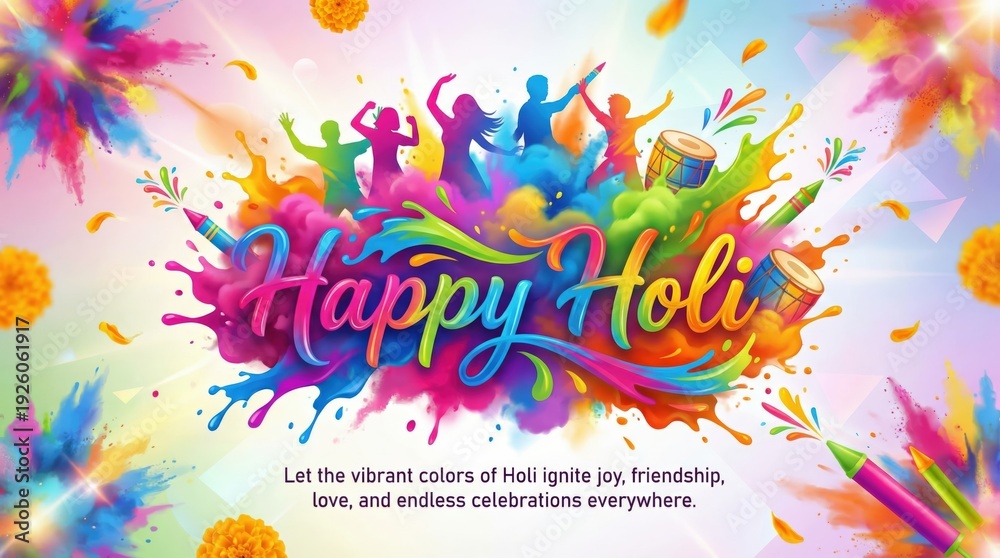 Fototapeta premium Happy Holi Festival Celebration 3D Vector Design with Vibrant Colors and Splashes for Social Media Poster Banner Creative Premium