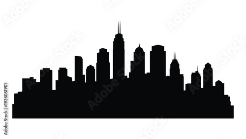 A black silhouette of a city skyline at dusk isolated on white background, Vector