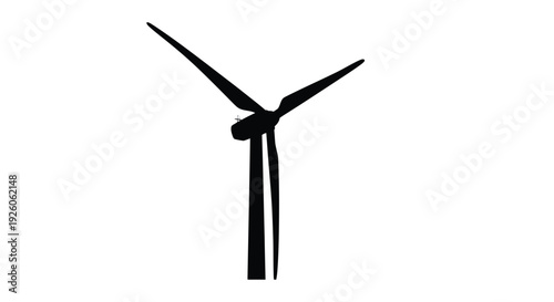 Minimalist silhouette of a wind turbine against a stark white background