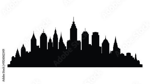 A black silhouette of a city skyline at dusk isolated on white background, Vector