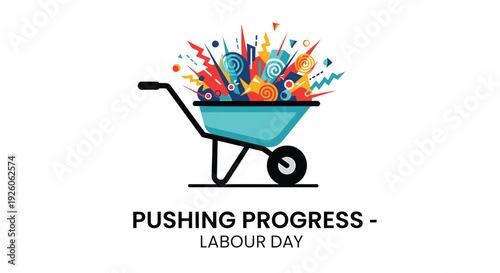 Labour Day wheelbarrow icon with colorful paint splashes