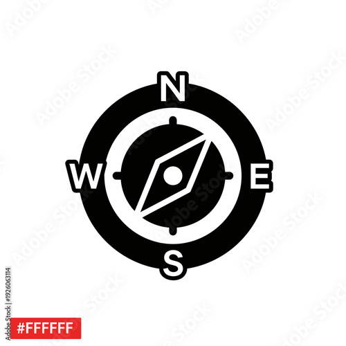 A black and white compass on a white background