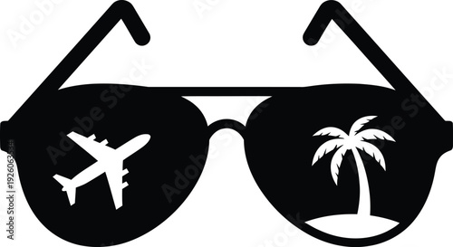 Sunglasses with airplane and palm tree design