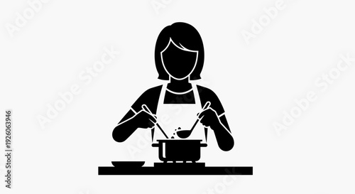 Woman Cooking Meal Kitchen Silhouette Icon
