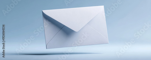 White envelope blank envelope floating mail minimalist background blue backdrop closed letter clean design paper stationery simple communication