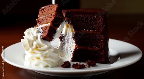 A rich, decadent Sacher Torte slice, with dense chocolate cake, apricot jam, and a dark chocolate glaze