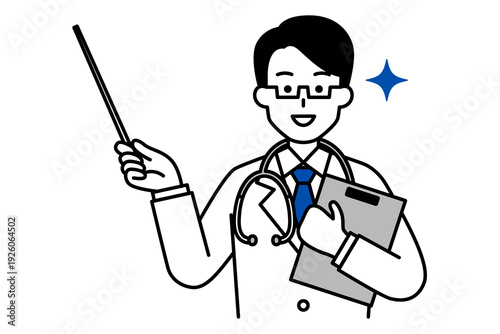 指示棒で説明する医師の男性