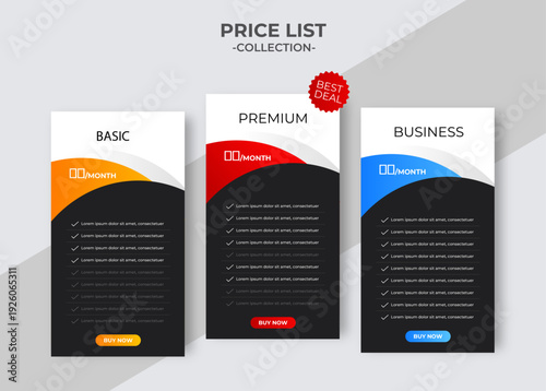 Flat Price List Collection Design, Clean and Minimal Pricing Table Templates