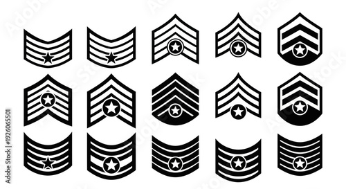 US Military Sergeant Rank Insignia Chevrons Vector Icon Set
