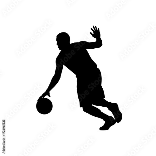 A black silhouette of a man playing basketball