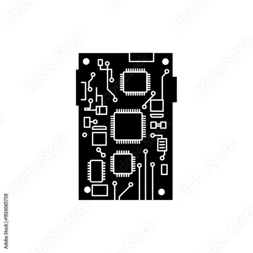 A black and white image of an electronic circuit board