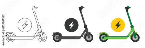 Electric scooter icon collection, transportation and vehicle vector icon set, featuring personal mobility