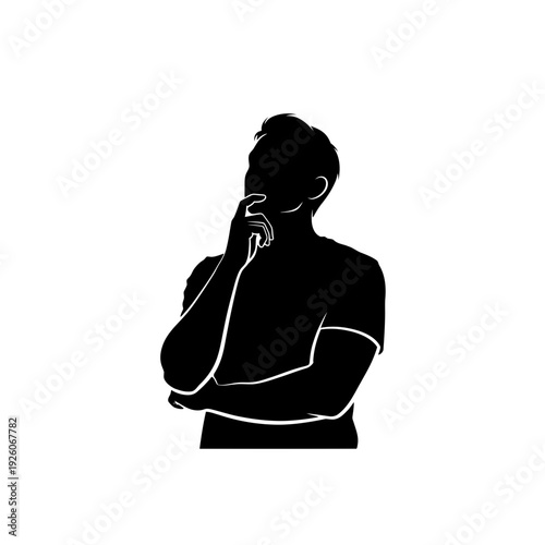 A man in a thoughtful pose with his hand on his chin