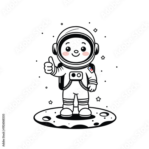 Cute Astronaut Giving Thumbs Up on Moon Surface.
