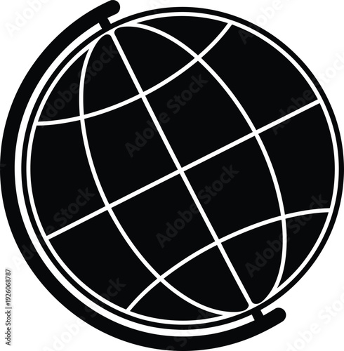 Black silhouette of a globe with white grid lines
