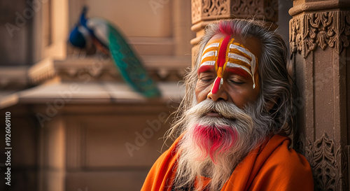 Spiritual Sadhu Meditating in the Sacred City of Vrindavan