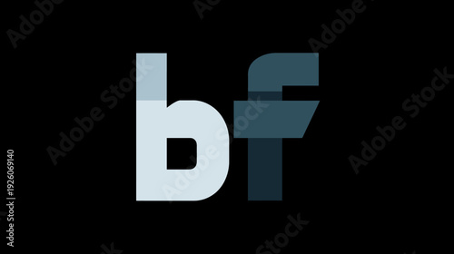Modern stylized B and F letters on a black background. Abstract initialism graphic, typography design, or digital branding concept.