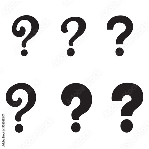 Black Question Mark Punctuation Icon Set - Diverse Vector symbols for FAQ, Help Desk, Quiz, and Mystery Design