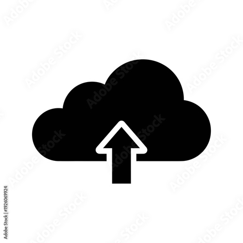 A black cloud icon with a white arrow pointing up