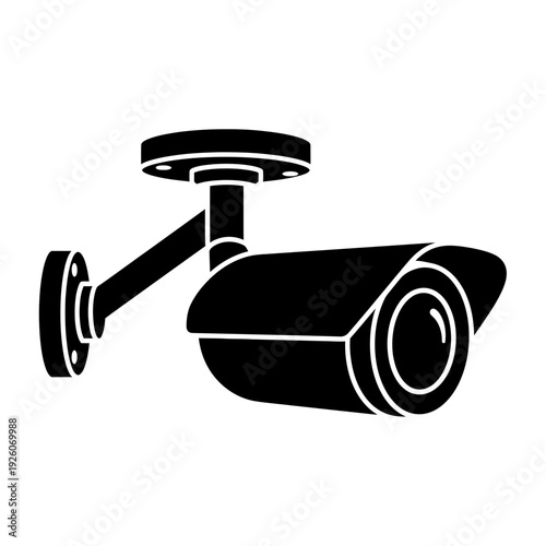 A black and white image of a security camera