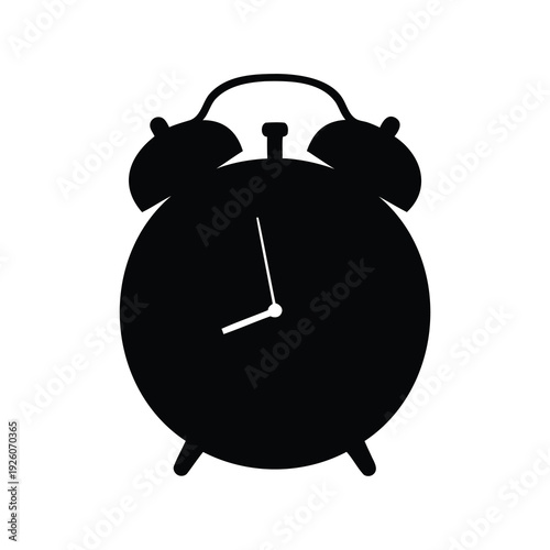 Black silhouette of a classic alarm clock with bell shaped ringer