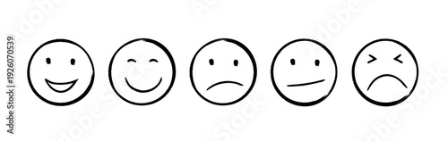 Set of Emoji Face Icons for Customer Emotion, Hand-Drawn Sketch Style Mood Emojis Showing Good and Bad Recommendations, Vector Illustration