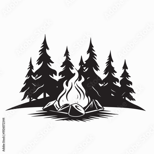Camping Fire Bonfire Vector Graphic Illustration Burning Wood