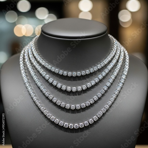 Layered diamond tennis necklaces