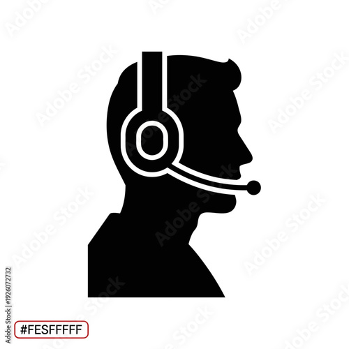 A black silhouette of a man wearing a headset