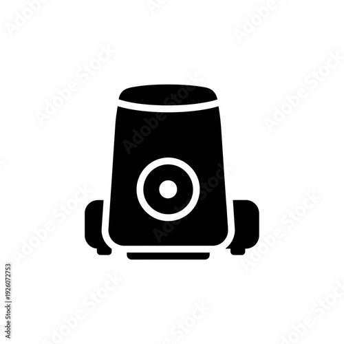 A black and white icon of a camera on a tripod