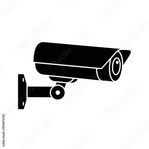A black and white image of a security camera
