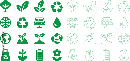 vector set of green plants , eco, environment, sustainability, green, tree, leaf, plant