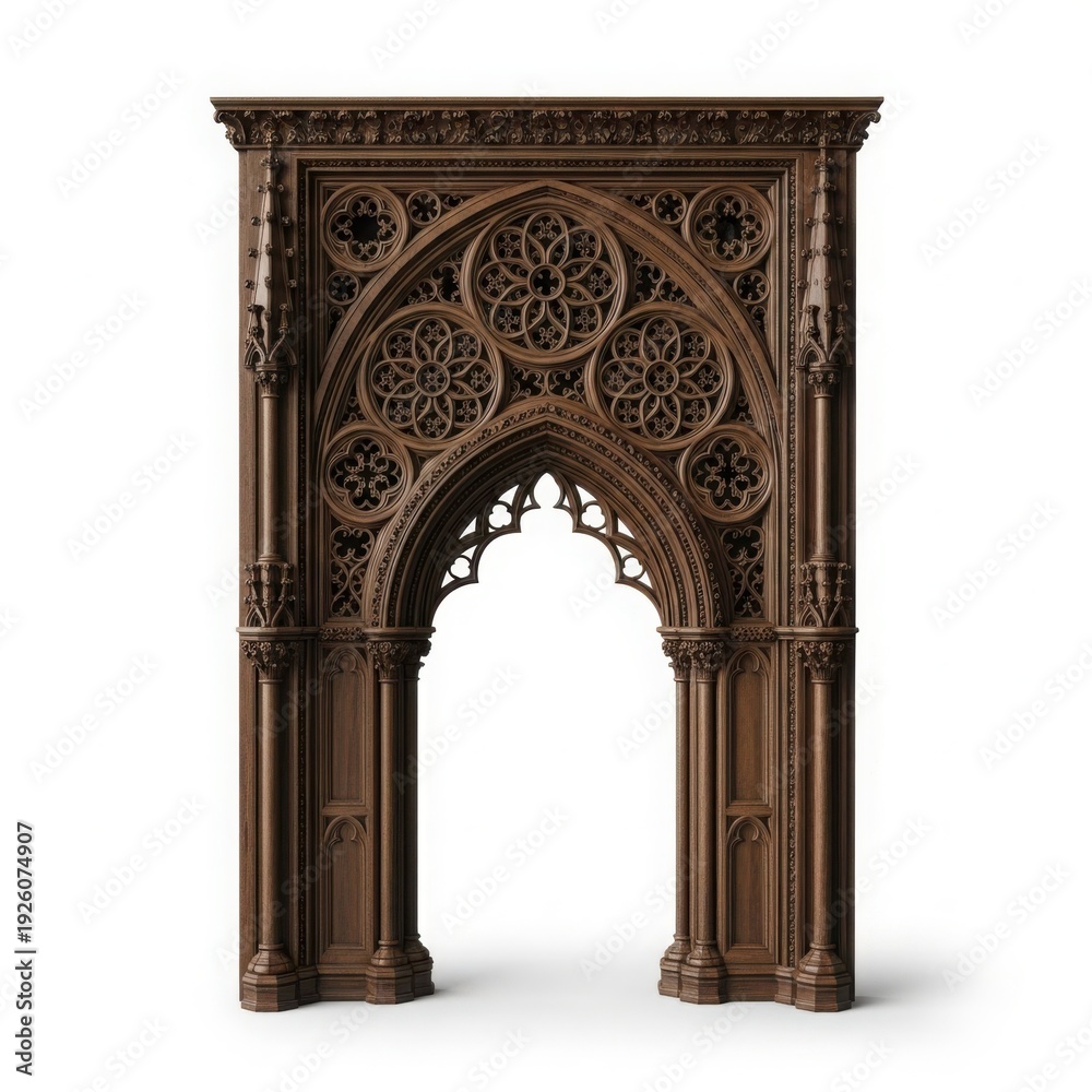 Fototapeta premium Intricate gothic wooden archway with elaborate carvings and designs