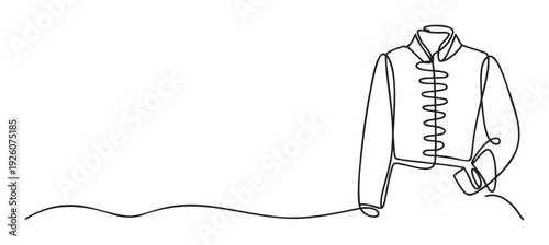 Elegant single line drawing of a classic formal jacket perfect for apparel brand identity or historical costume representation in modern media applications