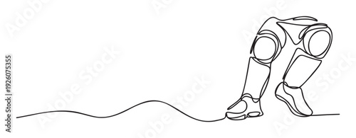 Dynamic continuous line drawing of athletic legs in a starting position, ideal for illustrating concepts of sport, fitness, and ambitious beginnings in various marketing assets.