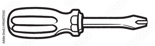 Simple hand tool screwdriver graphic for various construction, repair, and DIY project concepts, perfect for workshop safety guides, hardware store advertisements, or home improvement blogs.