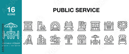 Public Service icon set. Includes public, service, government, community, assistance and More. Editable Stroke Icon Collection.