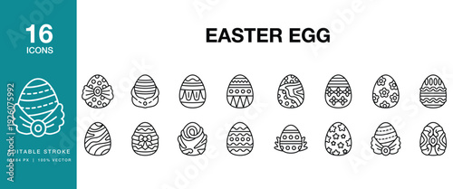 Easter Egg icon set. Includes easter, egg, easter egg, painted, decoration and More. Editable Stroke Icon Collection.