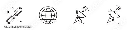 Collection of connection, global network, and satellite communication icons perfect for modern digital interfaces, web applications, and technology related content.