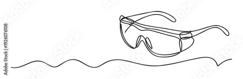 Continuous line drawing of safety glasses capturing the essence of vision protection and dynamic eyewear design for sports or work related projects