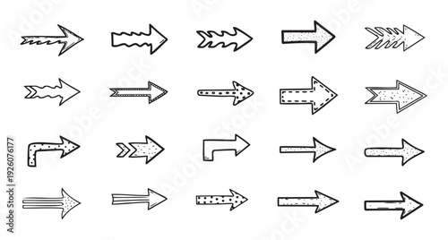 A collection of various handdrawn pointer arrows for indicating direction, marking flow, or emphasizing key points in presentations, user interfaces, or instructional materials.
