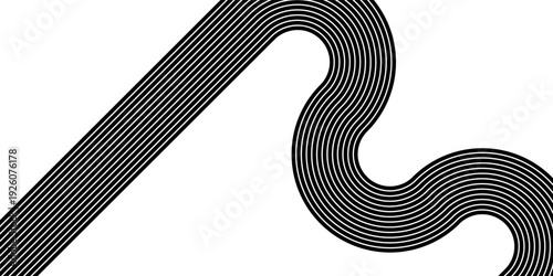 Elegant black line wave pattern with 3D perspective effect isolated on white background, ideal for modern layouts.